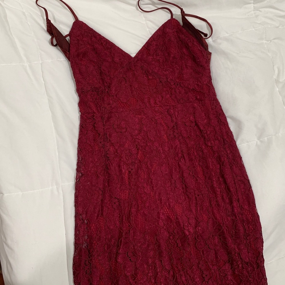 lulus red lace midi dress